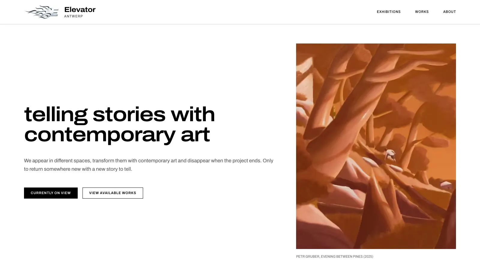 Elevator Antwerp homepage: ’Telling stories with contemporary art’