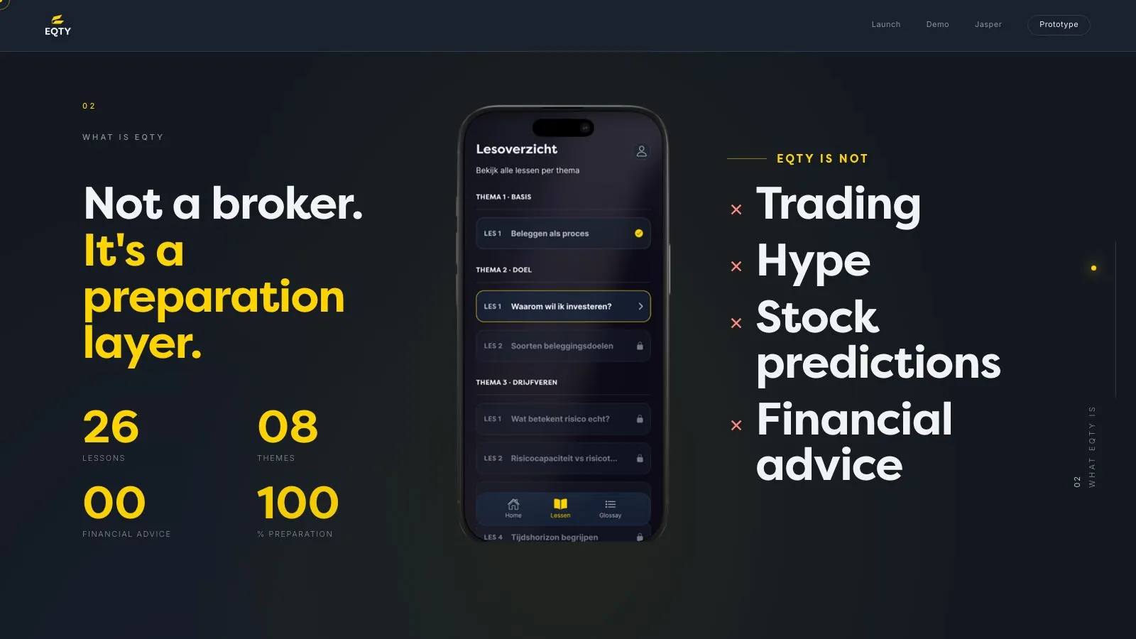 EQTY-onboarding: geen broker, maar een voorbereidingslaag, met 26 lessen in 8 thema’s