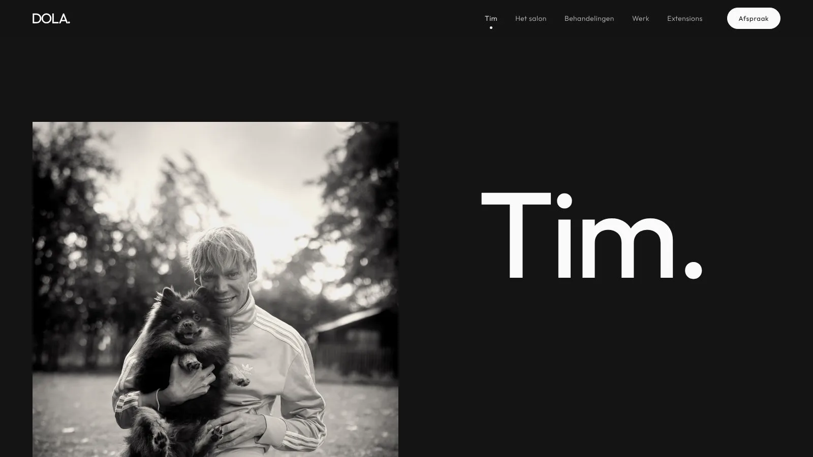 De sectie over Tim op de site van Salon Dola