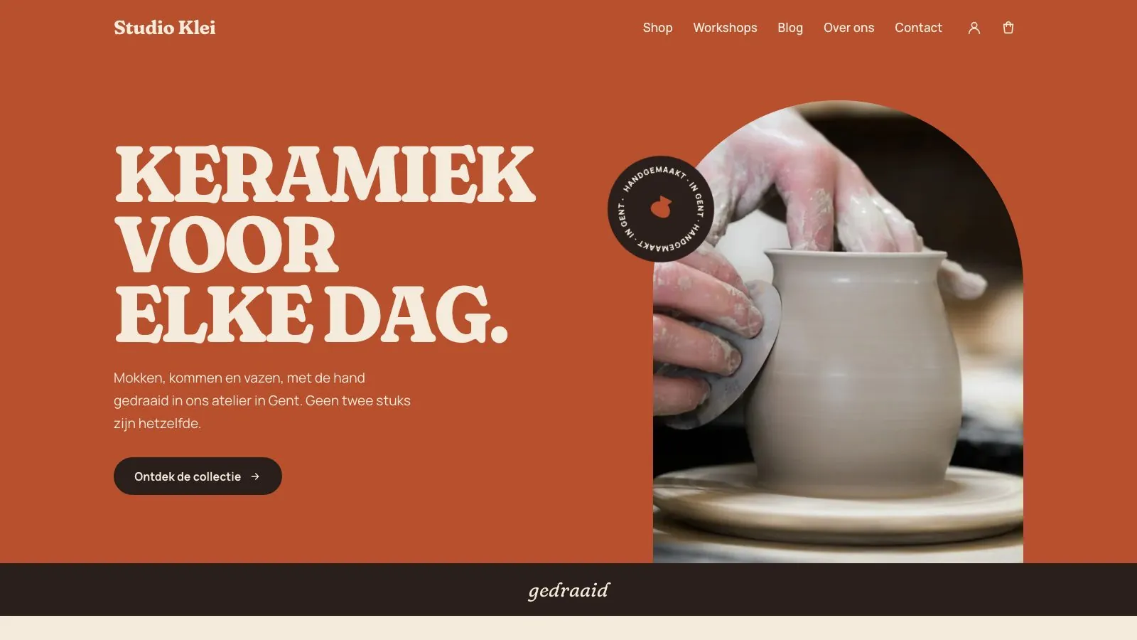 Studio Klei homepage: ’Keramiek voor elke dag’ hero