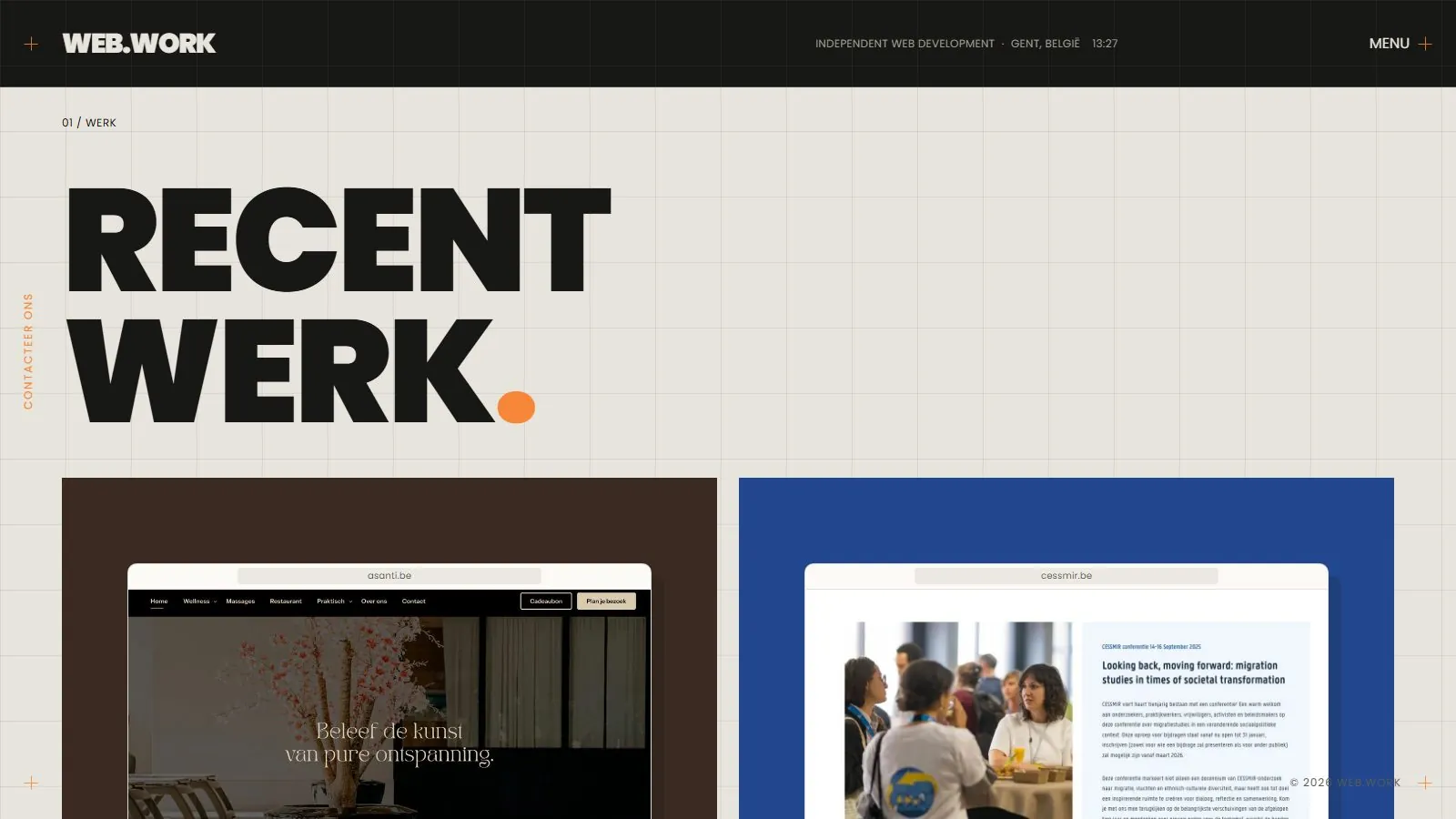 Het overzicht Recent werk op web-work.be